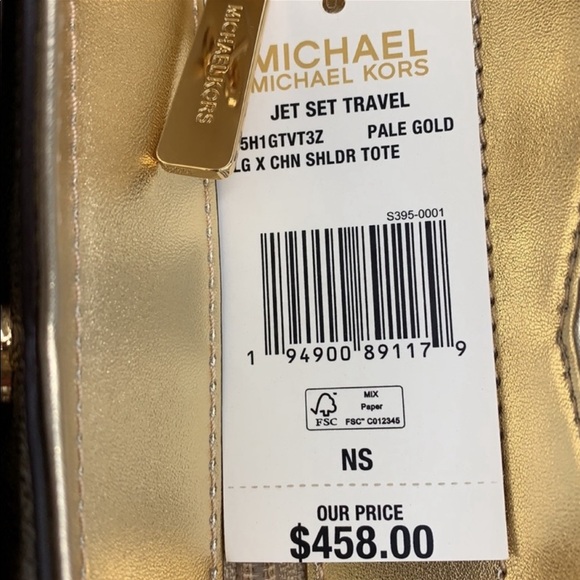 MICHAEL KORS LG  X CHAIN SHOULDER TOTE & Lg Double Zip Wallet PALE GOLD … - Picture 13 of 16